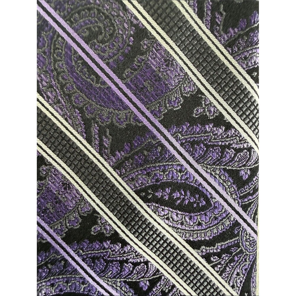 Pronto Uomo Couture Purple Gray White Paisley Stripe Men's Tie Silk